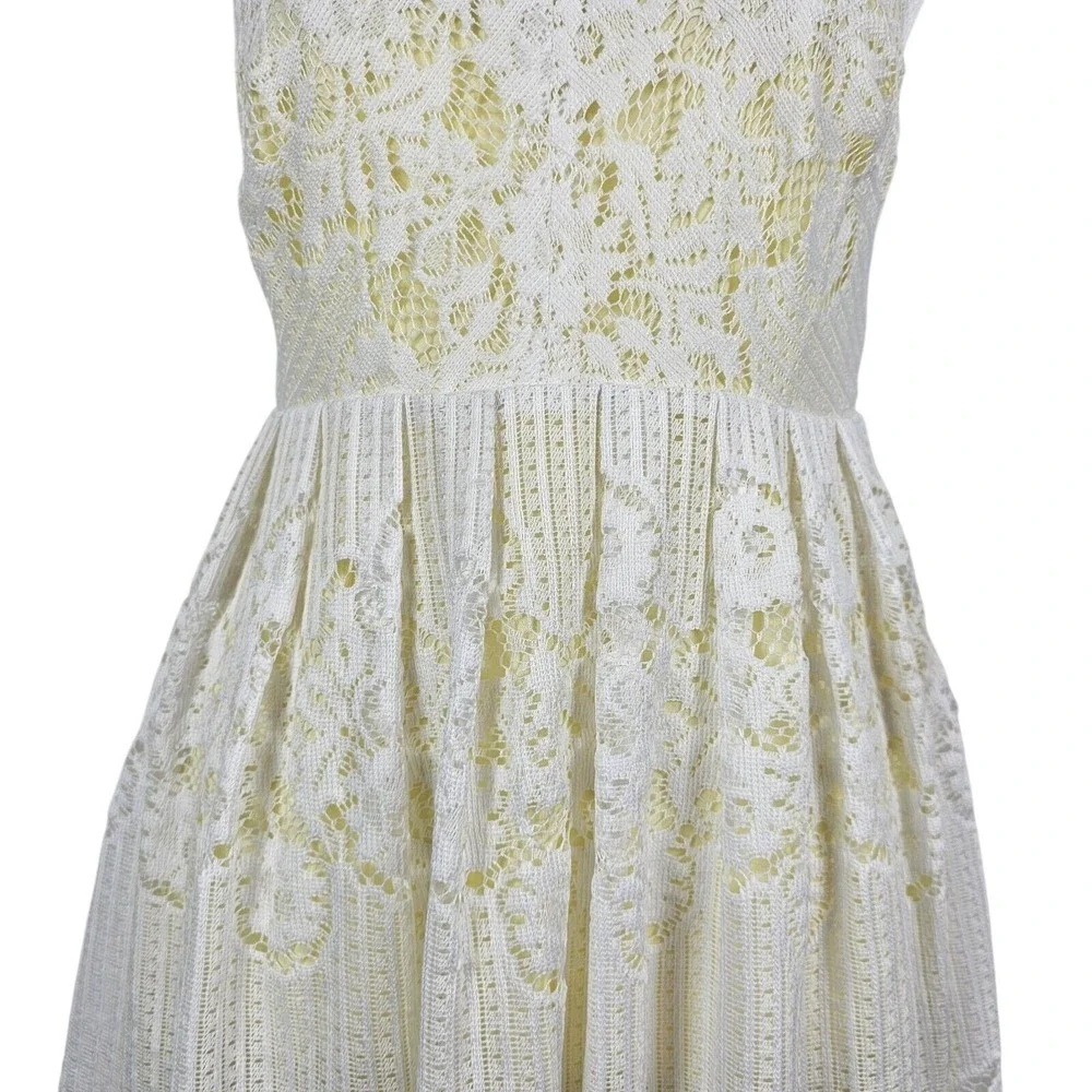 Free People Lace Fit & Flare Dress Women 2 Cream Yellow‎ Open Back Sleeveless